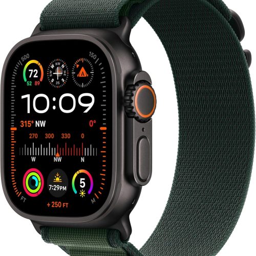 Apple Watch Ultra 2 [GPS + Cellular 49mm] Smartwatch, Sport Watch with Black Titanium Case with Dark Green Alpine Loop - S. Fitness Tracker, Precision GPS, Action Button, Carbon Neutral